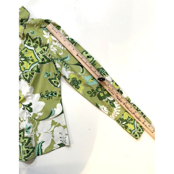 Ann Taylor Shirt Womens 4 Green White Floral Paisley Button Down Long Sleeve - Picture 3 of 6